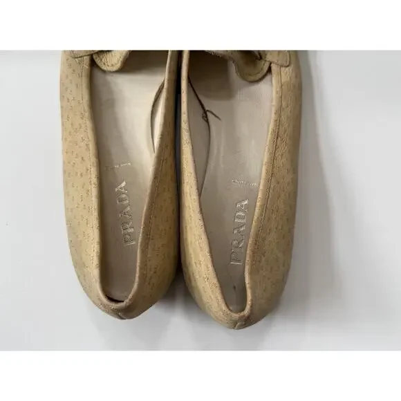 Prada Buckle Leather Loafers Womens Size 39 (US 9) Tan Beige Vintage - Picture 9 of 12